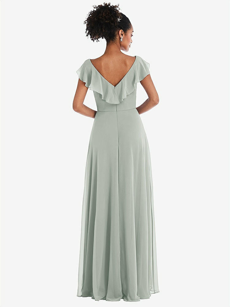 【NEW】【STYLE: TH064】Ruffle-Trimmed V-Back Chiffon Maxi ドレス【COLOR: Willow Green】【SIZE: 00-30W】