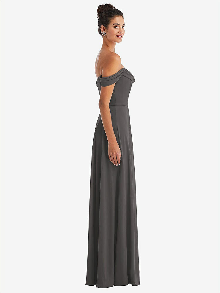 【STYLE: TH065】Off-the-Shoulder Draped Neckline Maxi Dress【COLOR: Caviar Gray】