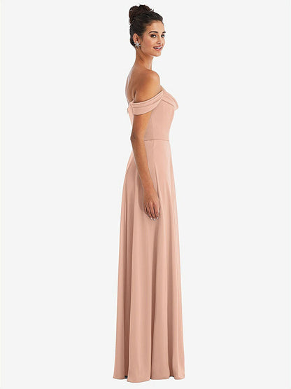 【NEW】【STYLE: TH065】オフショルダー ドレープ ネックライン マキシ ドレス【COLOR: Pale Peach】【SIZE: 00-30W】