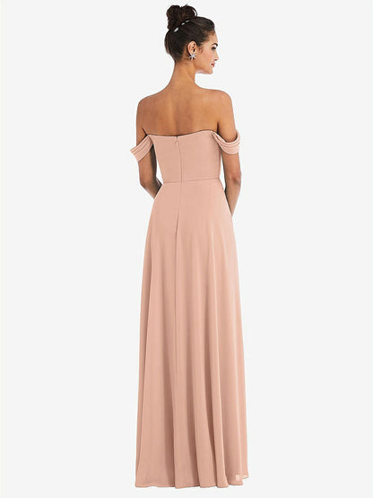 【NEW】【STYLE: TH065】オフショルダー ドレープ ネックライン マキシ ドレス【COLOR: Pale Peach】【SIZE: 00-30W】
