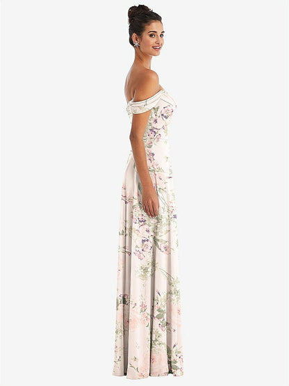 【STYLE: TH065】Off-the-Shoulder Draped Neckline Maxi Dress【COLOR: Blush Garden】