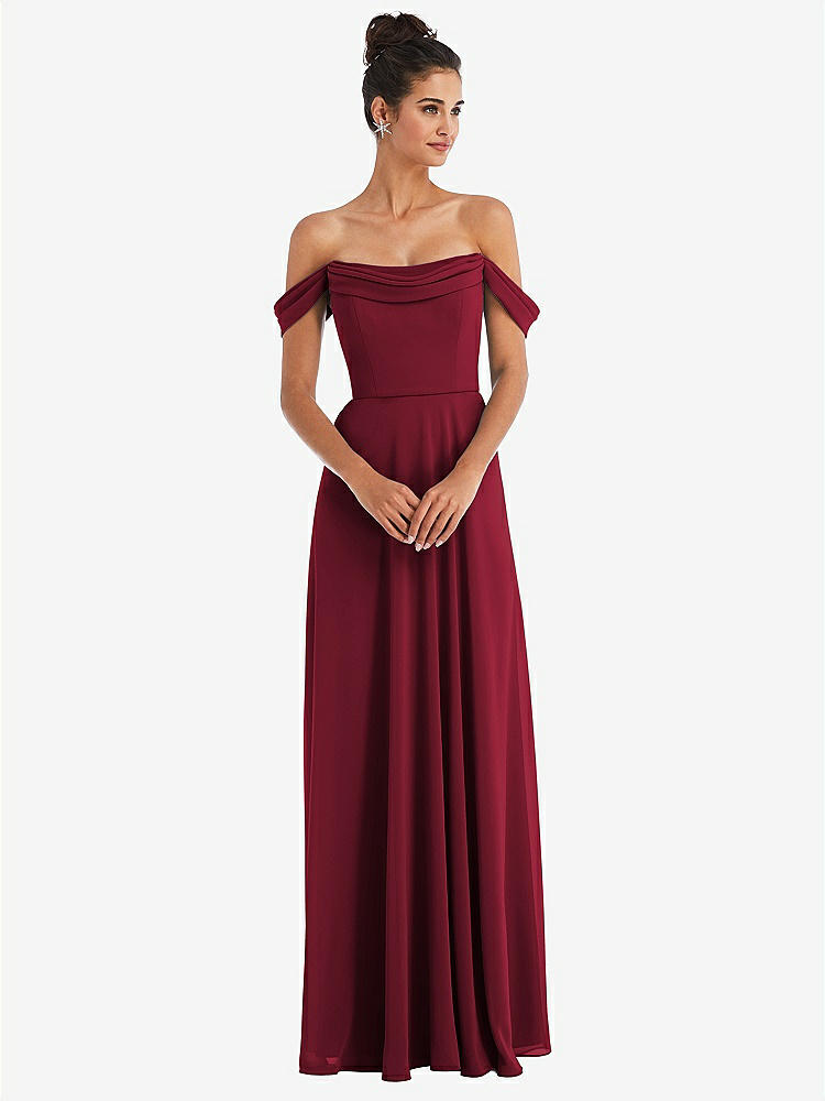 【STYLE: TH065】Off-the-Shoulder Draped Neckline Maxi Dress【COLOR: Burgundy】