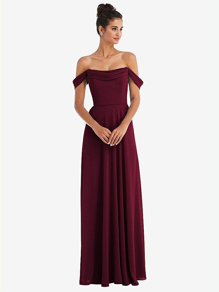 【STYLE: TH065】Off-the-Shoulder Draped Neckline Maxi Dress【COLOR: Cabernet】