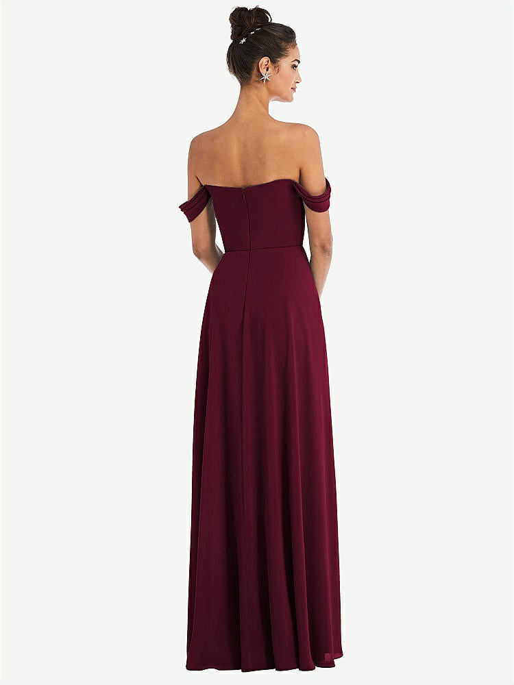 【STYLE: TH065】Off-the-Shoulder Draped Neckline Maxi Dress【COLOR: Cabernet】
