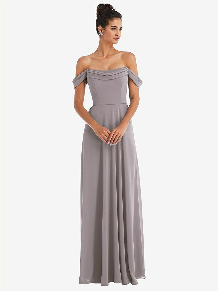 【NEW】【STYLE: TH065】オフショルダー ドレープ ネックライン マキシ ドレス【COLOR: Cashmere Gray】【SIZE: 00-30W】