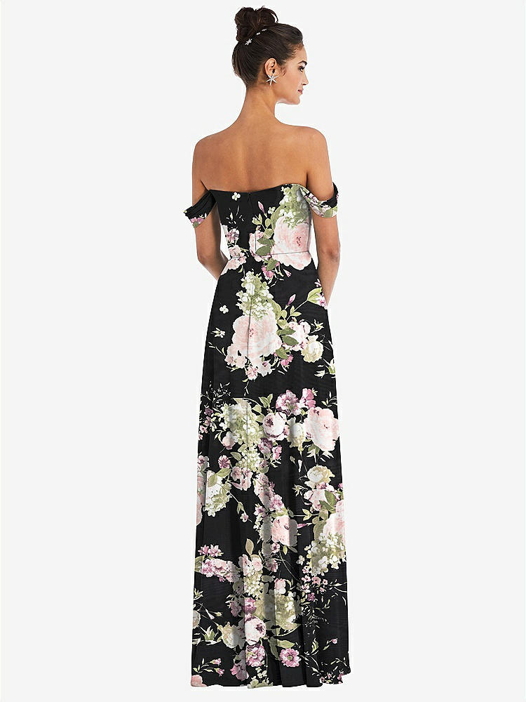 【STYLE: TH065】Off-the-Shoulder Draped Neckline Maxi Dress【COLOR: Noir Garden】