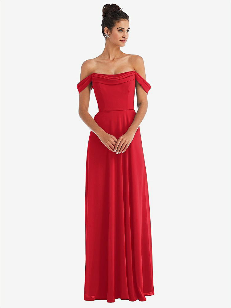 【STYLE: TH065】Off-the-Shoulder Draped Neckline Maxi Dress【COLOR: Parisian Red】
