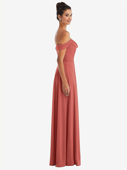 【NEW】【STYLE: TH065】オフショルダー ドレープ ネックライン マキシ ドレス【COLOR: Coral Pink】【SIZE: 00-30W】