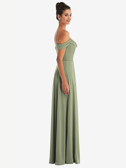 【NEW】【STYLE: TH065】オフショルダー ドレープ ネックライン マキシ ドレス【COLOR: Sage】【SIZE: 00-30W】