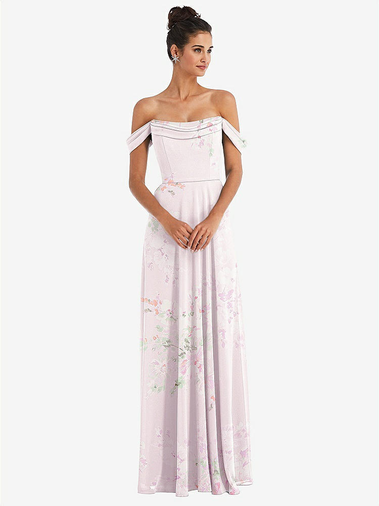 【NEW】【STYLE: TH065】オフショルダー ドレープ ネックライン マキシ ドレス【COLOR: Watercolor Print】【SIZE: 00-30W】