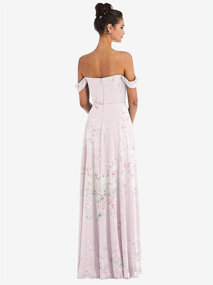 【NEW】【STYLE: TH065】オフショルダー ドレープ ネックライン マキシ ドレス【COLOR: Watercolor Print】【SIZE: 00-30W】