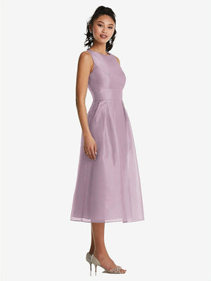 【STYLE: TH066】Bateau Neck Open-Back Pleated Skirt Midi Dress【COLOR: Suede Rose】