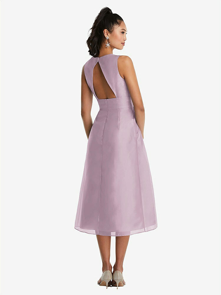 【STYLE: TH066】Bateau Neck Open-Back Pleated Skirt Midi Dress【COLOR: Suede Rose】