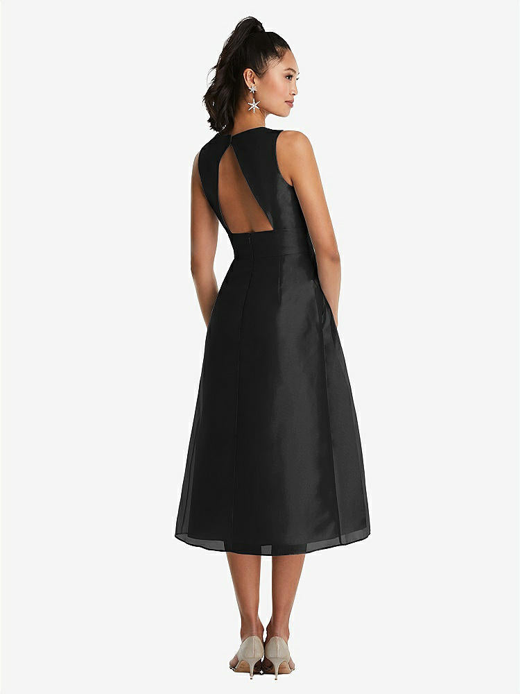 【STYLE: TH066】Bateau Neck Open-Back Pleated Skirt Midi Dress【COLOR: Black】