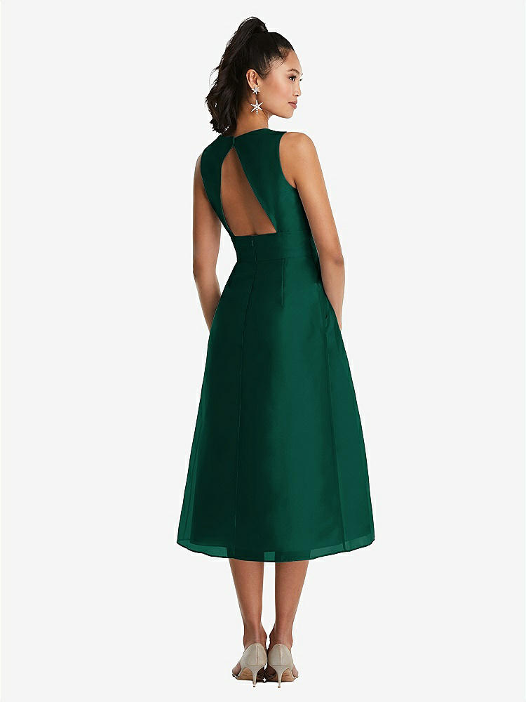 【STYLE: TH066】Bateau Neck Open-Back Pleated Skirt Midi Dress【COLOR: Hunter Green】