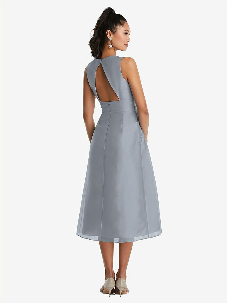【STYLE: TH066】Bateau Neck Open-Back Pleated Skirt Midi Dress【COLOR: Platinum】