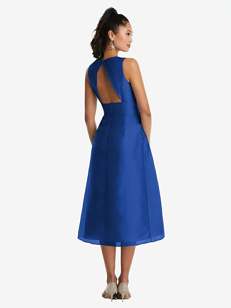 【STYLE: TH066】Bateau Neck Open-Back Pleated Skirt Midi Dress【COLOR: Sapphire】