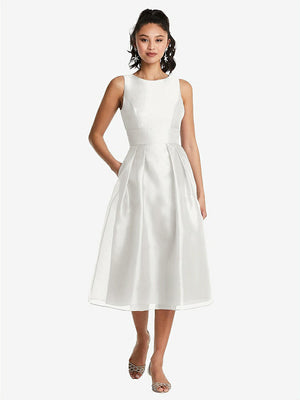 【STYLE: TH066】Bateau Neck Open-Back Pleated Skirt Midi Dress【COLOR: Starlight】