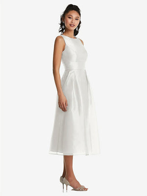 【STYLE: TH066】Bateau Neck Open-Back Pleated Skirt Midi Dress【COLOR: Starlight】