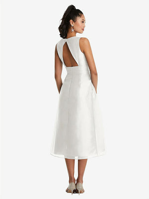 【STYLE: TH066】Bateau Neck Open-Back Pleated Skirt Midi Dress【COLOR: Starlight】