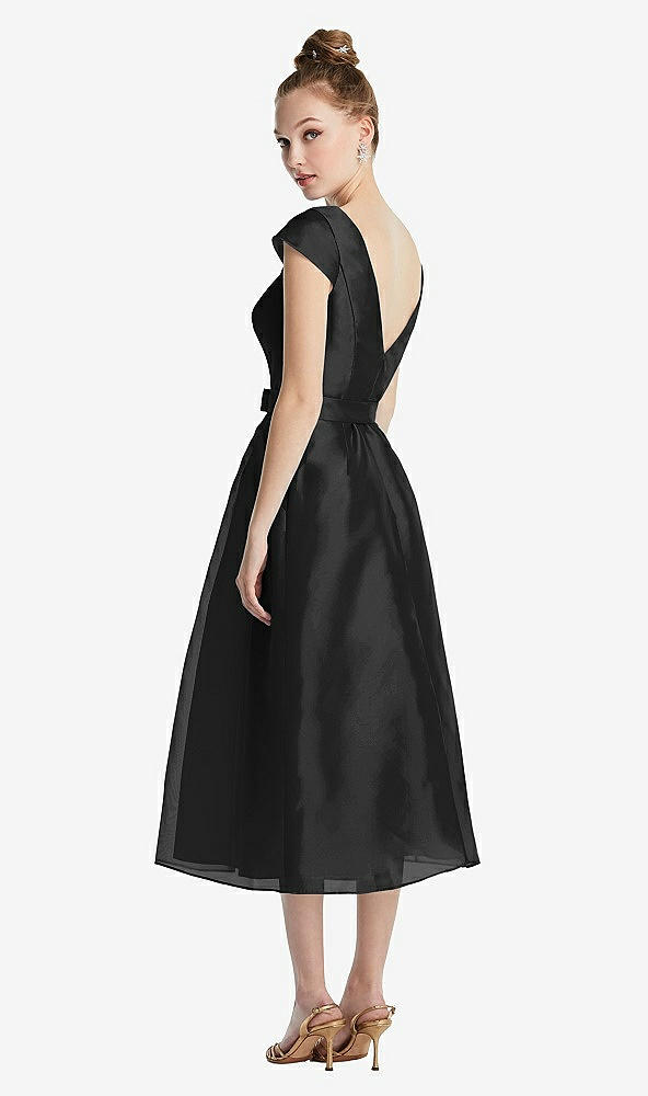 【STYLE: TH067】Cap Sleeve Pleated Skirt Midi Dress with Bowed Waist【COLOR: Black】