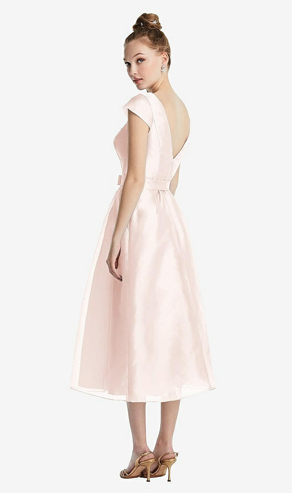 【STYLE: TH067】Cap Sleeve Pleated Skirt Midi Dress with Bowed Waist【COLOR: Blush】