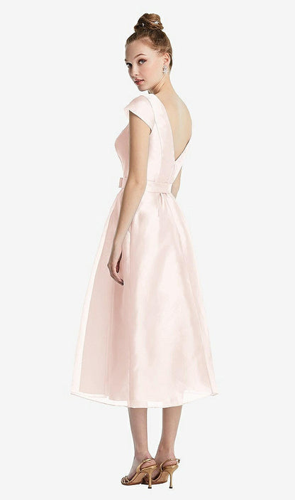 【STYLE: TH067】Cap Sleeve Pleated Skirt Midi Dress with Bowed Waist【COLOR: Blush】