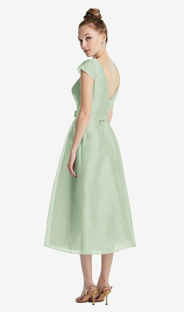 【STYLE: TH067】Cap Sleeve Pleated Skirt Midi Dress with Bowed Waist【COLOR: Celadon】