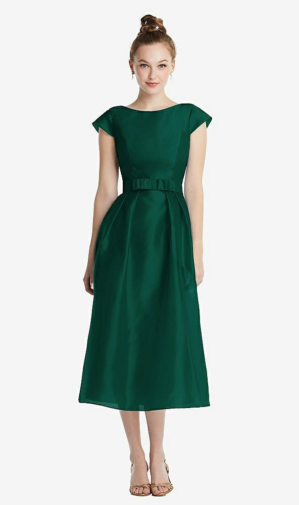 【NEW】【STYLE: TH067】キャップ スリーブ プリーツ スカート MIDI ドレス お辞儀【COLOR: Hunter Green】【SIZE: 00-30W】