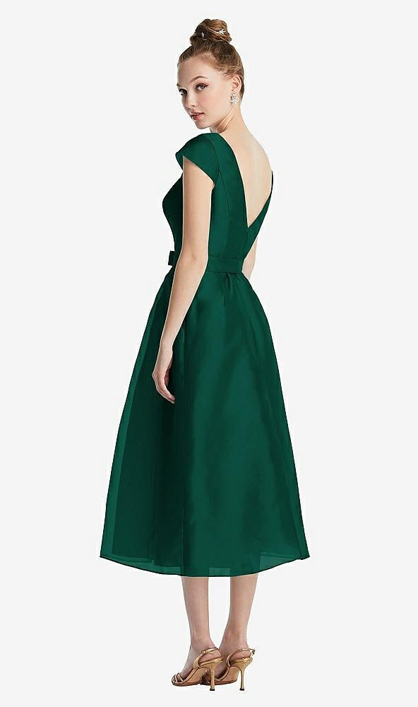 【STYLE: TH067】Cap Sleeve Pleated Skirt Midi Dress with Bowed Waist【COLOR: Hunter Green】