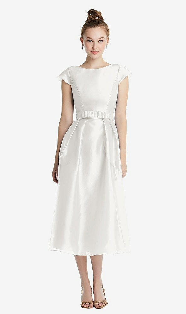 【STYLE: TH067】Cap Sleeve Pleated Skirt Midi Dress with Bowed Waist【COLOR: Starlight】