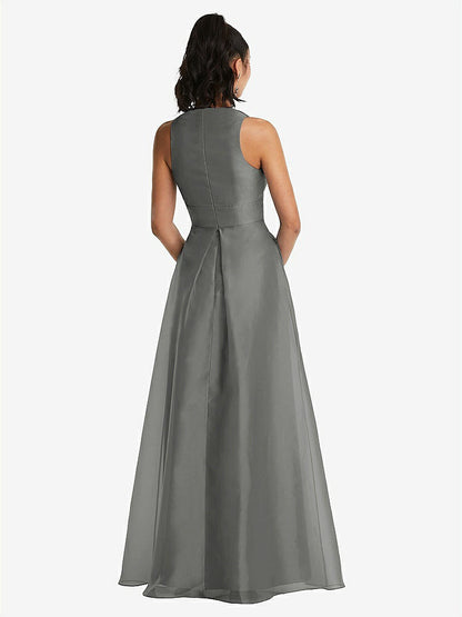 【STYLE: TH068】Plunging Neckline Pleated Skirt Maxi Dress with Pockets【COLOR: Charcoal Gray】