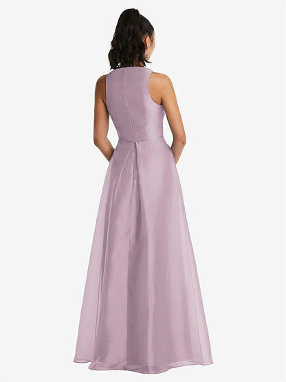 【STYLE: TH068】Plunging Neckline Pleated Skirt Maxi Dress with Pockets【COLOR: Suede Rose】