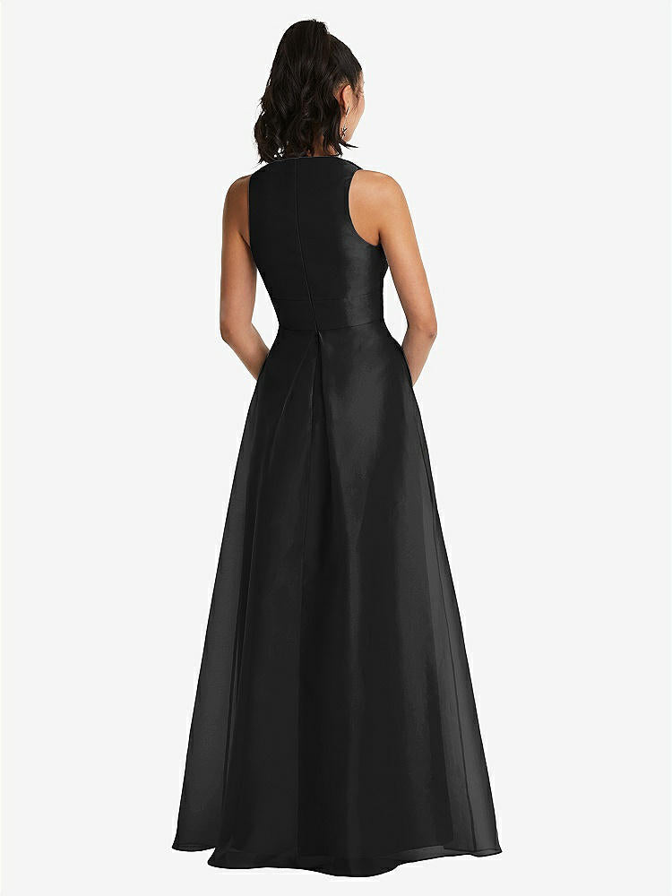 【STYLE: TH068】Plunging Neckline Pleated Skirt Maxi Dress with Pockets【COLOR: Black】