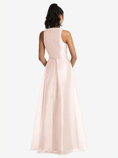 【STYLE: TH068】Plunging Neckline Pleated Skirt Maxi Dress with Pockets【COLOR: Blush】
