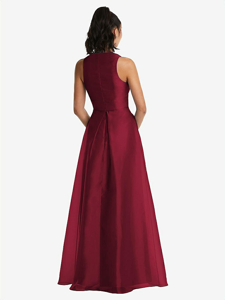 【STYLE: TH068】Plunging Neckline Pleated Skirt Maxi Dress with Pockets【COLOR: Burgundy】