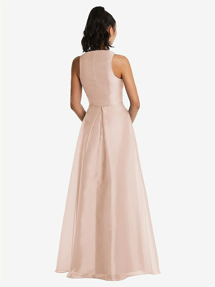 【STYLE: TH068】Plunging Neckline Pleated Skirt Maxi Dress with Pockets【COLOR: Cameo】