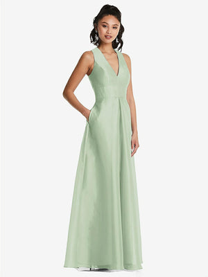 【NEW】【STYLE: TH068】急落 ネックライン プリーツ スカート マキシ ドレス ポケット付き【COLOR: Celadon】【SIZE: 00-30W】