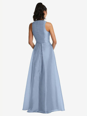 【NEW】【STYLE: TH068】急落 ネックライン プリーツ スカート マキシ ドレス ポケット付き【COLOR: Cloudy】【SIZE: 00-30W】