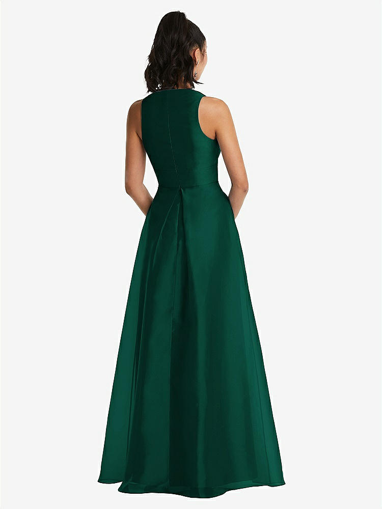 【STYLE: TH068】Plunging Neckline Pleated Skirt Maxi Dress with Pockets【COLOR: Hunter Green】
