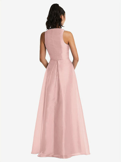 【STYLE: TH068】Plunging Neckline Pleated Skirt Maxi Dress with Pockets【COLOR: Rose - PANTONE Rose Quartz】