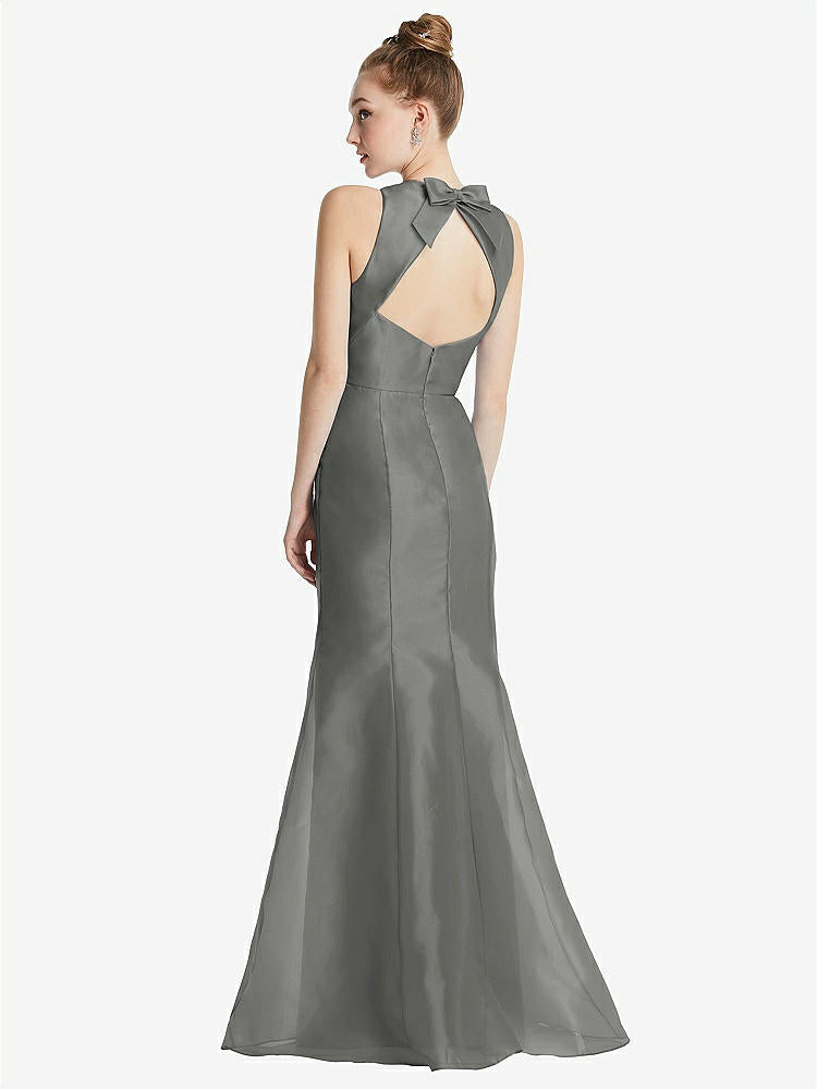 【STYLE: TH069】Bateau Neck Open-Back Maxi Dress with Bow Detail【COLOR: Charcoal Gray】