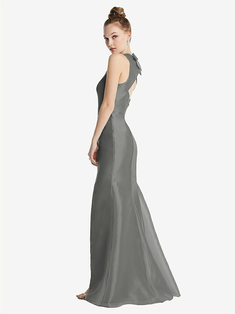 【STYLE: TH069】Bateau Neck Open-Back Maxi Dress with Bow Detail【COLOR: Charcoal Gray】