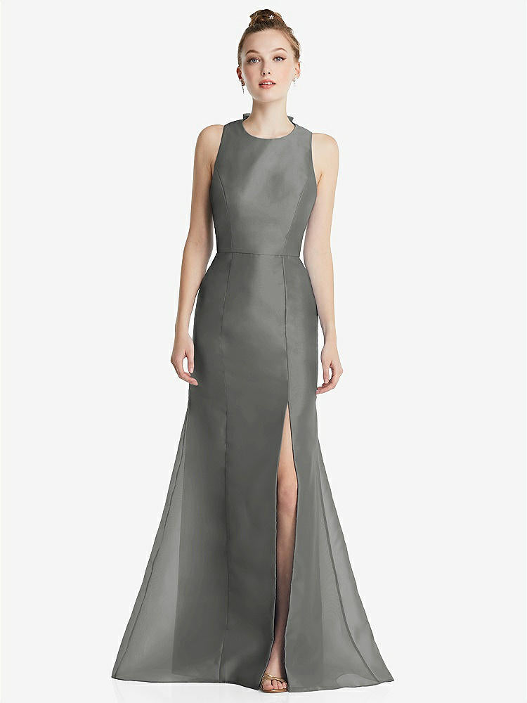 【STYLE: TH069】Bateau Neck Open-Back Maxi Dress with Bow Detail【COLOR: Charcoal Gray】