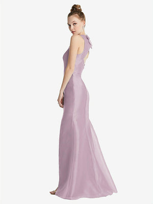 【STYLE: TH069】Bateau Neck Open-Back Maxi Dress with Bow Detail【COLOR: Suede Rose】