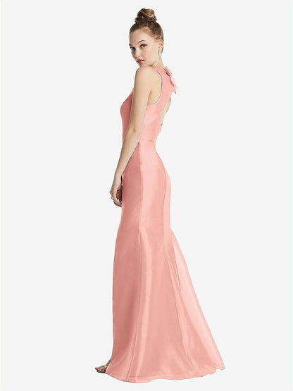 【STYLE: TH069】Bateau Neck Open-Back Maxi Dress with Bow Detail【COLOR: Apricot】