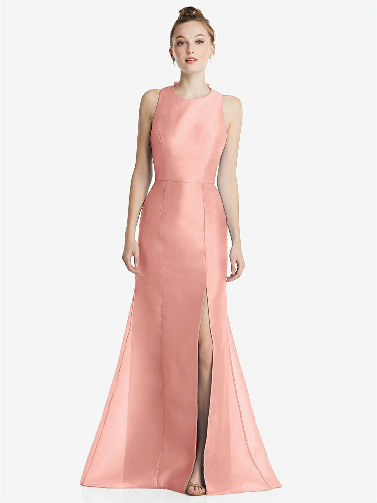 【STYLE: TH069】Bateau Neck Open-Back Maxi Dress with Bow Detail【COLOR: Apricot】