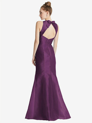 【STYLE: TH069】Bateau Neck Open-Back Maxi Dress with Bow Detail【COLOR: Aubergine】