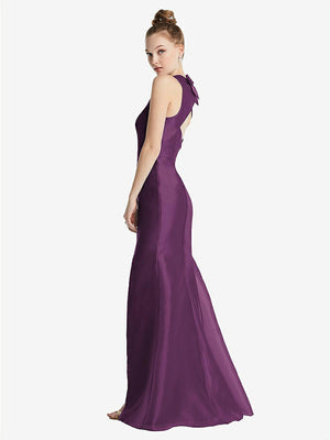 【STYLE: TH069】Bateau Neck Open-Back Maxi Dress with Bow Detail【COLOR: Aubergine】