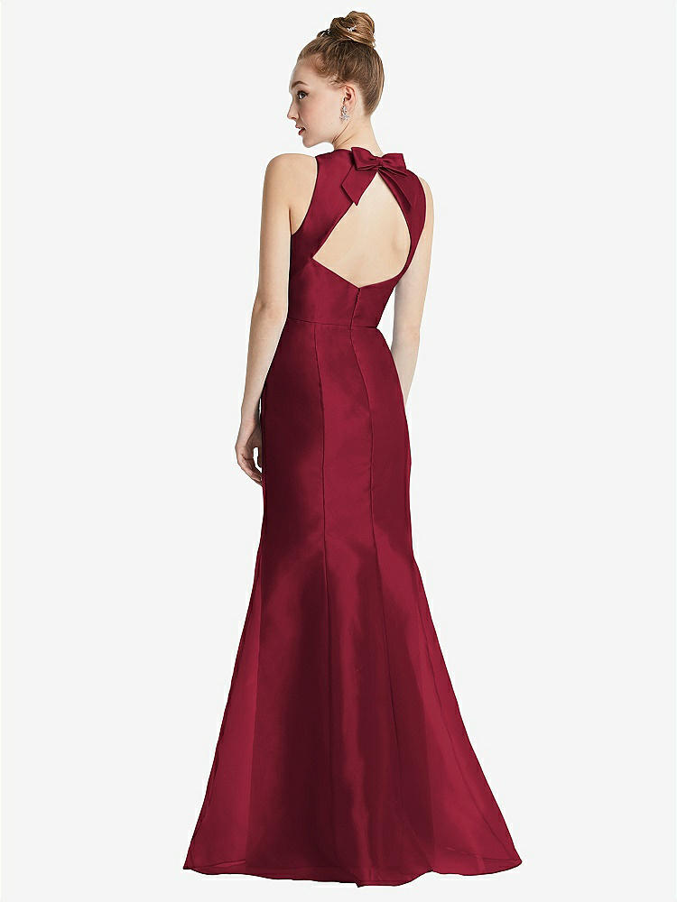【STYLE: TH069】Bateau Neck Open-Back Maxi Dress with Bow Detail【COLOR: Burgundy】